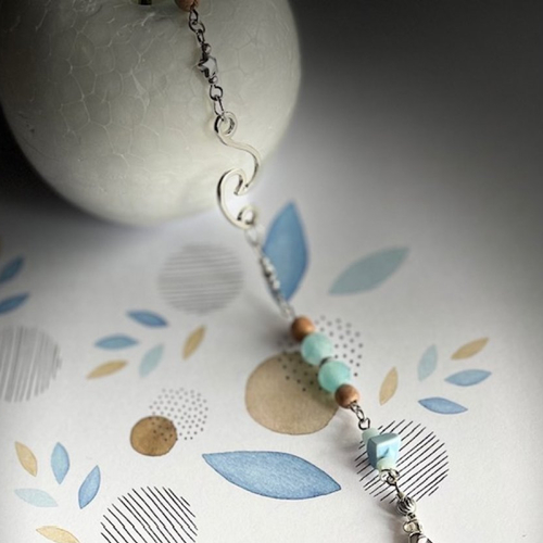 Bracelet perles naturelles turquoise et bois