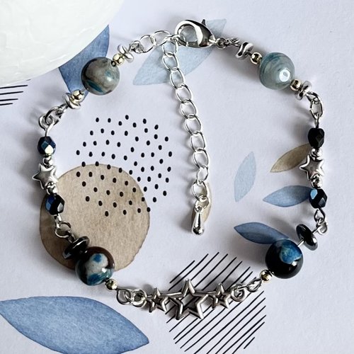 Bracelet perles naturelles bleu/noir