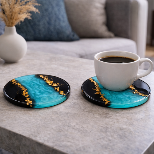 Dessous de verre résine glow – rivière saphir – collection rivière élégante - lot de 2