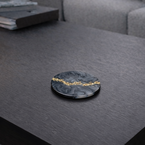Dessous de verre design – faille élégante marbre royal – résine époxy noire et dorée