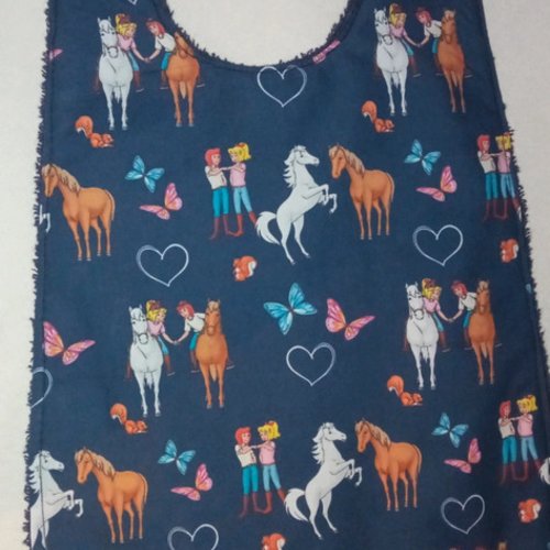 Serviette de table cantine enfant motif cheval et fille