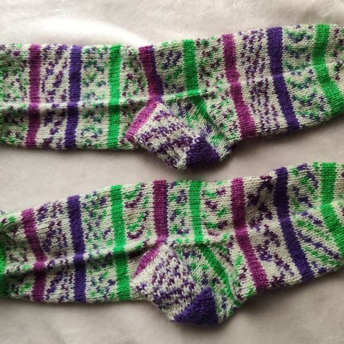 36/37 - chaussettes laine tricotées main – rayures – mi-mollet – fait main