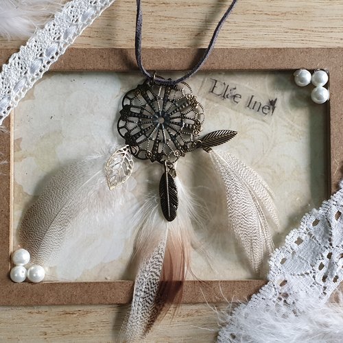 Collier façon attrape reve gris foncé et bronze
