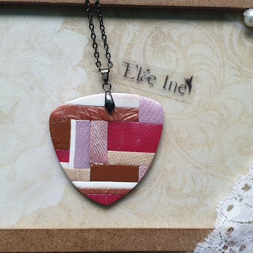 Collier patchwork rose et marron en polymère