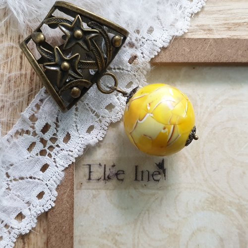 Bijoux pour foulards grosse perle jaune en polymere
