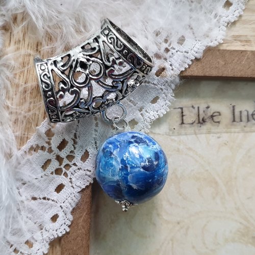 Bijoux pour foulards grosse perle bleu en polymere