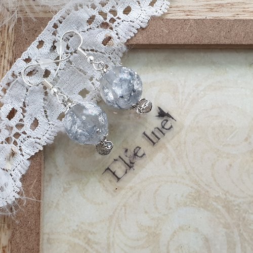 Boucles d'oreille perle argent en résine