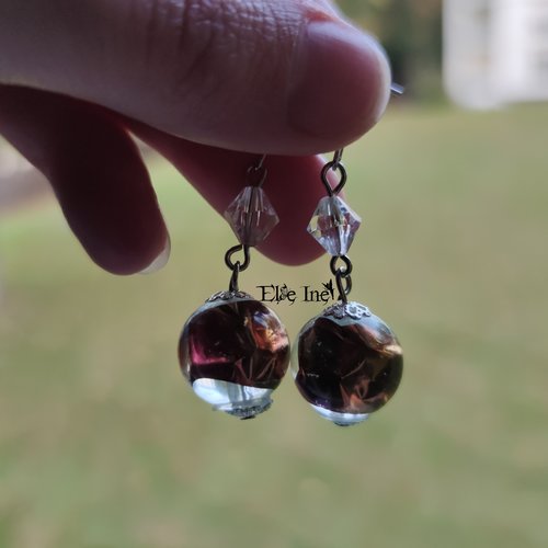 Boucles d'oreille perle holographique en résine