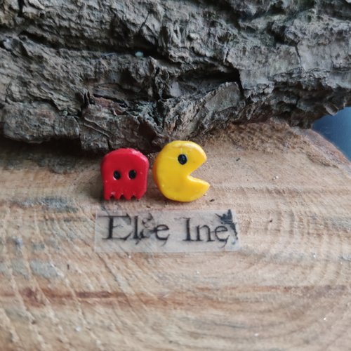 Boucles d'oreille puce pacman en polymère