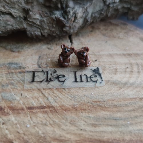 Boucles d'oreilles puce nounours en polymère