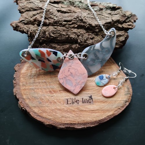 Collier façon terrazzo et marbré en polymère