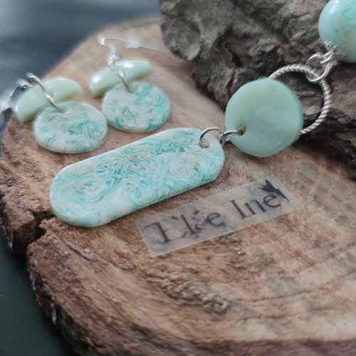 Collier en 3 parties blanc et bleu quartz en polymère