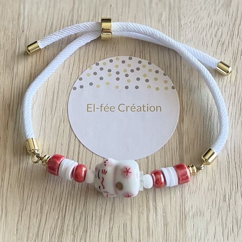Bracelet réglable cordon torsadé maneki-neko
