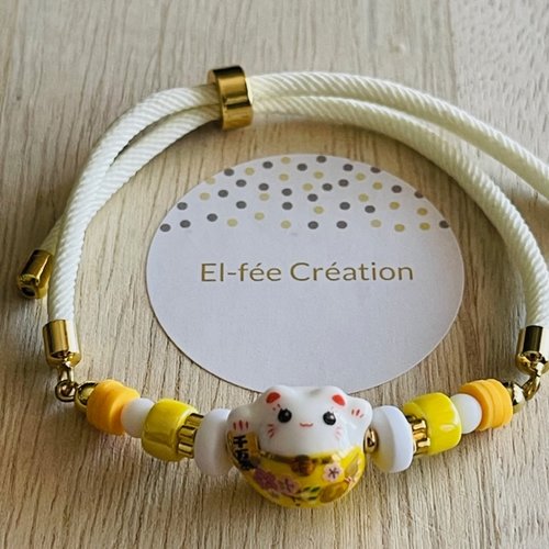 Bracelet réglable cordon torsadé maneki-neko