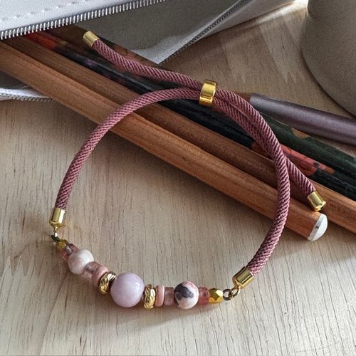 Bracelet réglable cordon torsadé & perles