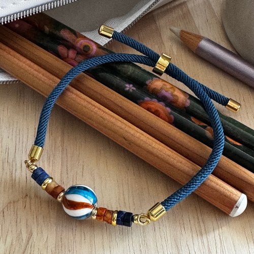Bracelet réglable cordon torsadé & perles