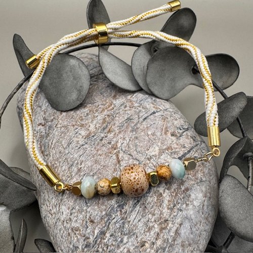 Bracelet réglable cordon torsadé & perles