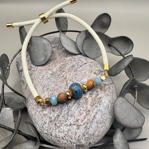 Bracelet réglable cordon torsadé & perles