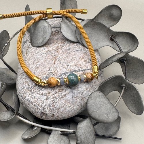 Bracelet réglable cordon torsadé & perles