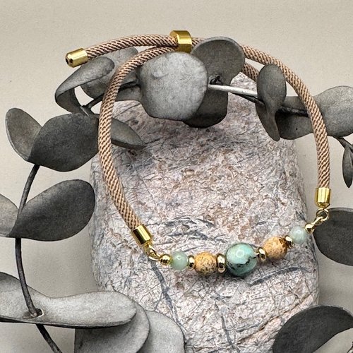 Bracelet réglable cordon torsadé & perles
