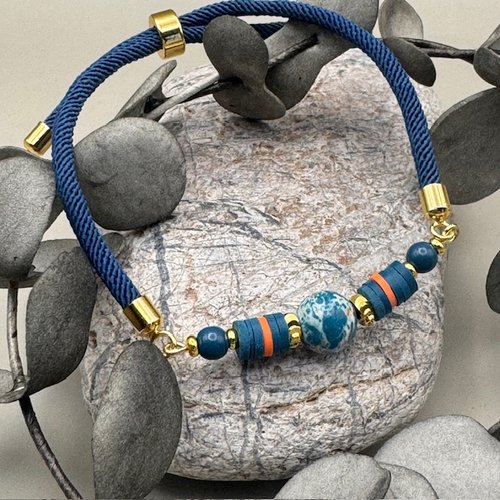 Bracelet réglable cordon torsadé & perles