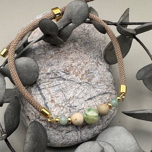Bracelet réglable cordon torsadé & perles