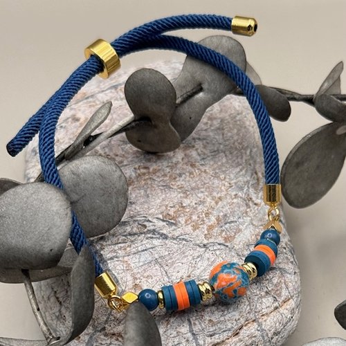 Bracelet réglable cordon torsadé & perles