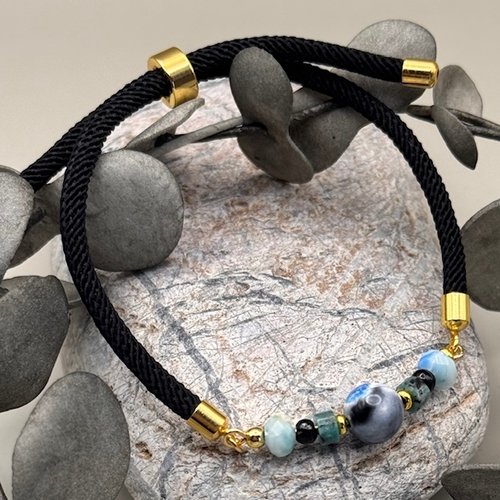 Bracelet réglable cordon torsadé & perles