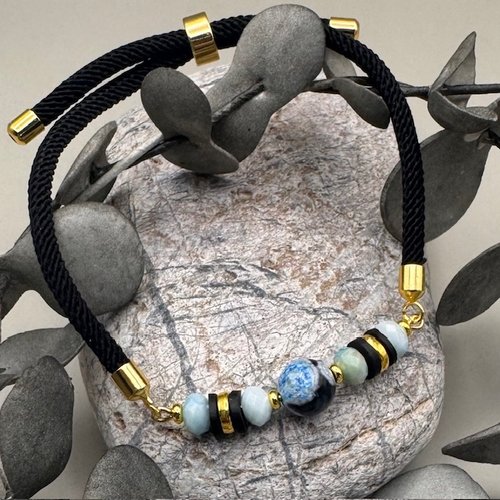 Bracelet réglable cordon torsadé & perles