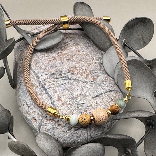 Bracelet réglable cordon torsadé & perles