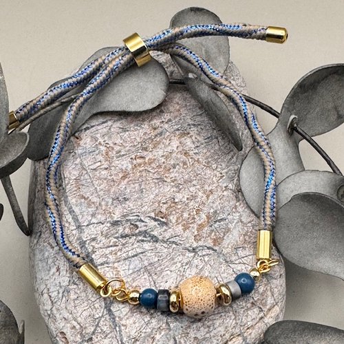 Bracelet réglable cordon torsadé & perles