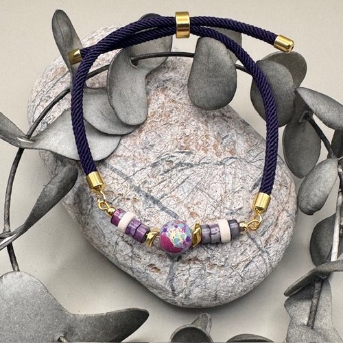 Bracelet réglable cordon torsadé & perles