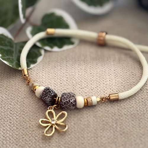 Bracelet réglable cordon torsadé & perles