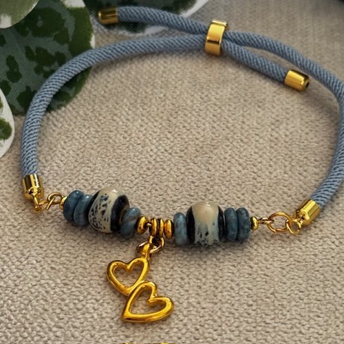 Bracelet réglable cordon torsadé & perles