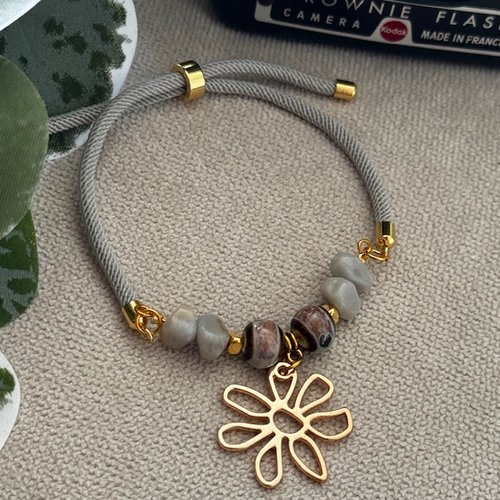 Bracelet réglable cordon torsadé & perles