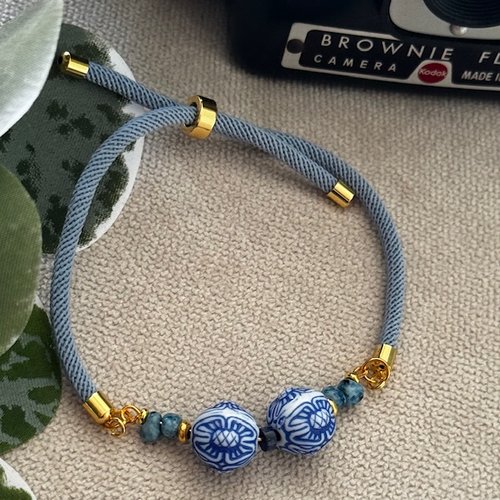 Bracelet réglable cordon torsadé & perles