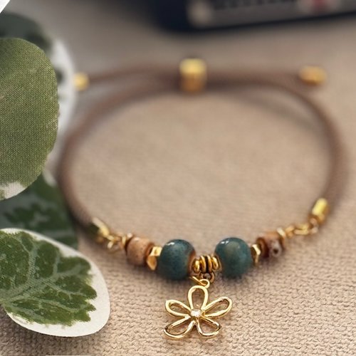 Bracelet réglable cordon torsadé & perles