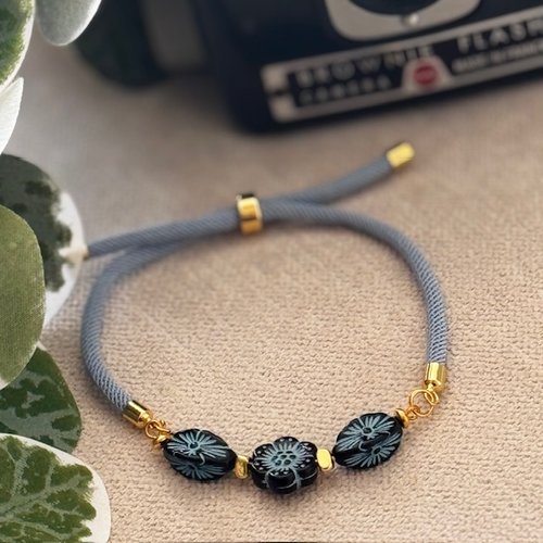 Bracelet réglable cordon torsadé & perles