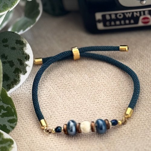 Bracelet réglable cordon torsadé & perles