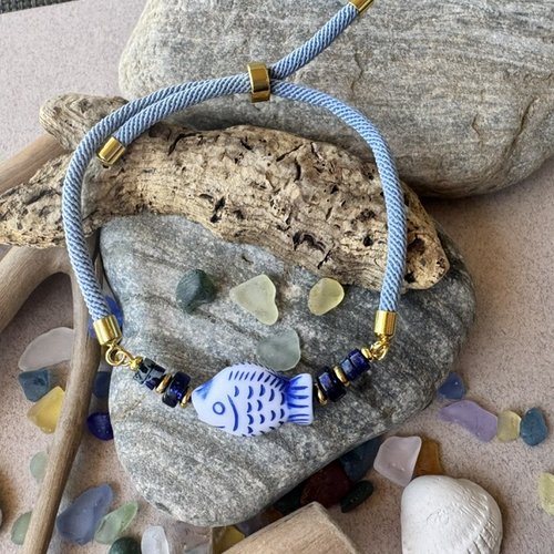 Bracelet réglable cordon torsadé & perles
