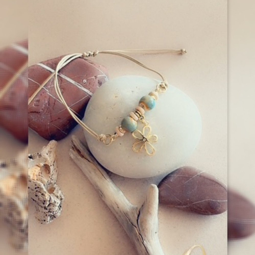 Bracelet réglable cordon & perles