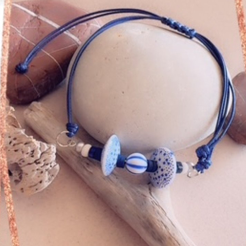 Bracelet réglable cordon & perles