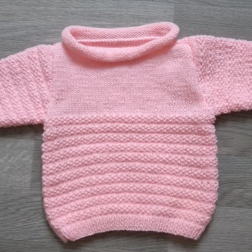 Pull bébé , point de riz et jersey , 6 mois , 100 % acrylique certifiée oeko-tex , tricoté main