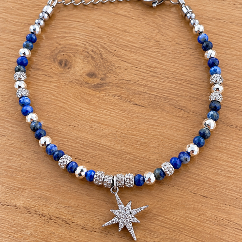 Bracelet lapis-lazuli & hématite argentée - eclat céleste