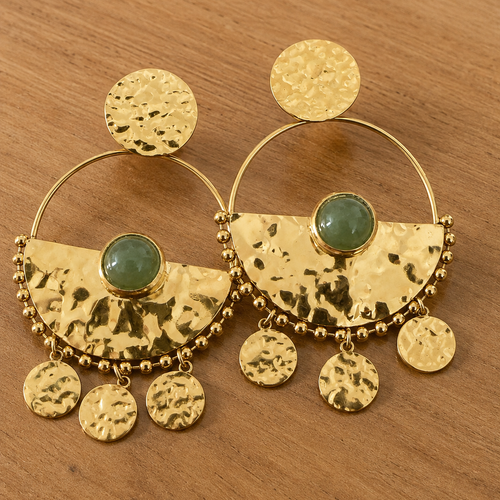 Boucles d’oreilles aventurine verte & acier doré