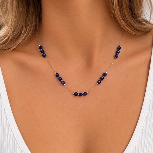 Collier lapis-lazuli - acier inoxydable 316l - azur