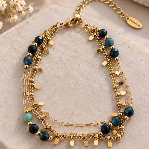 Bracelet naïa – tourmaline bleue & acier inoxydable 316l et 304
