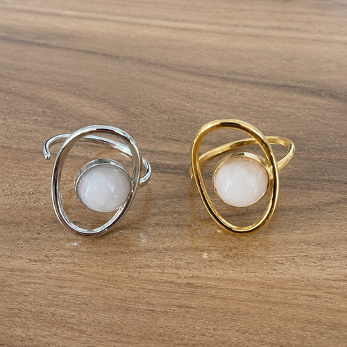 Bague quartz rose naturel - acier inoxydable - aura