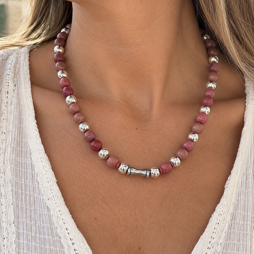 Collier rhodonite d’australie & hématite - rhéa