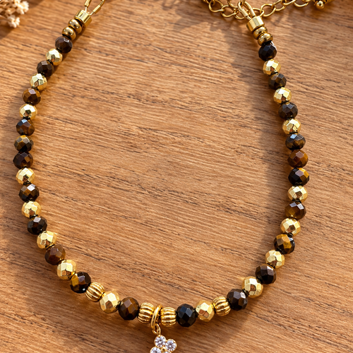 Bracelet œil-de-tigre & hématite dorée – acier inoxydable – soléa